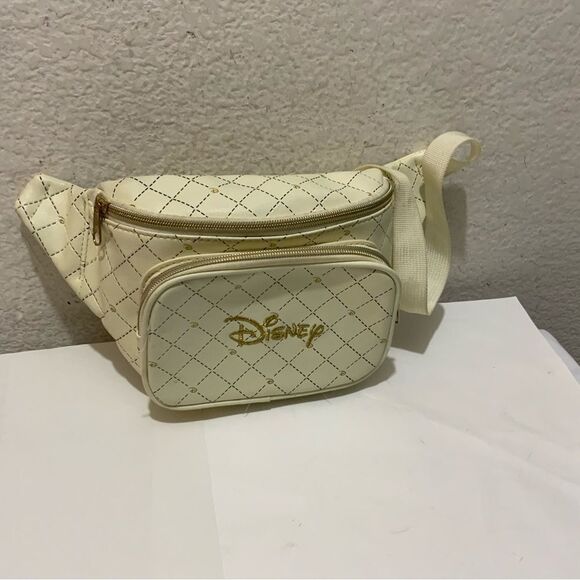 Disney Handbags - Loungefly Disney Logo Quilted White Cream Fanny Pack